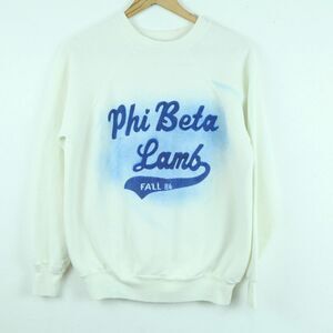 Vintage 80s Women's XL Pullover Phi Beta Lamb Greek Sorority Flocked Raglan USA